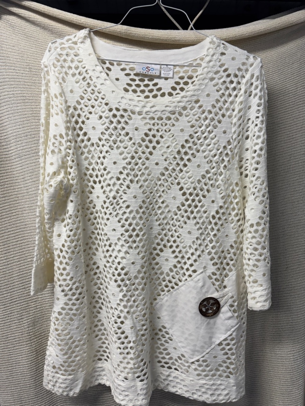 OSO Ivory Crochet Tunic with Decorative Pocket